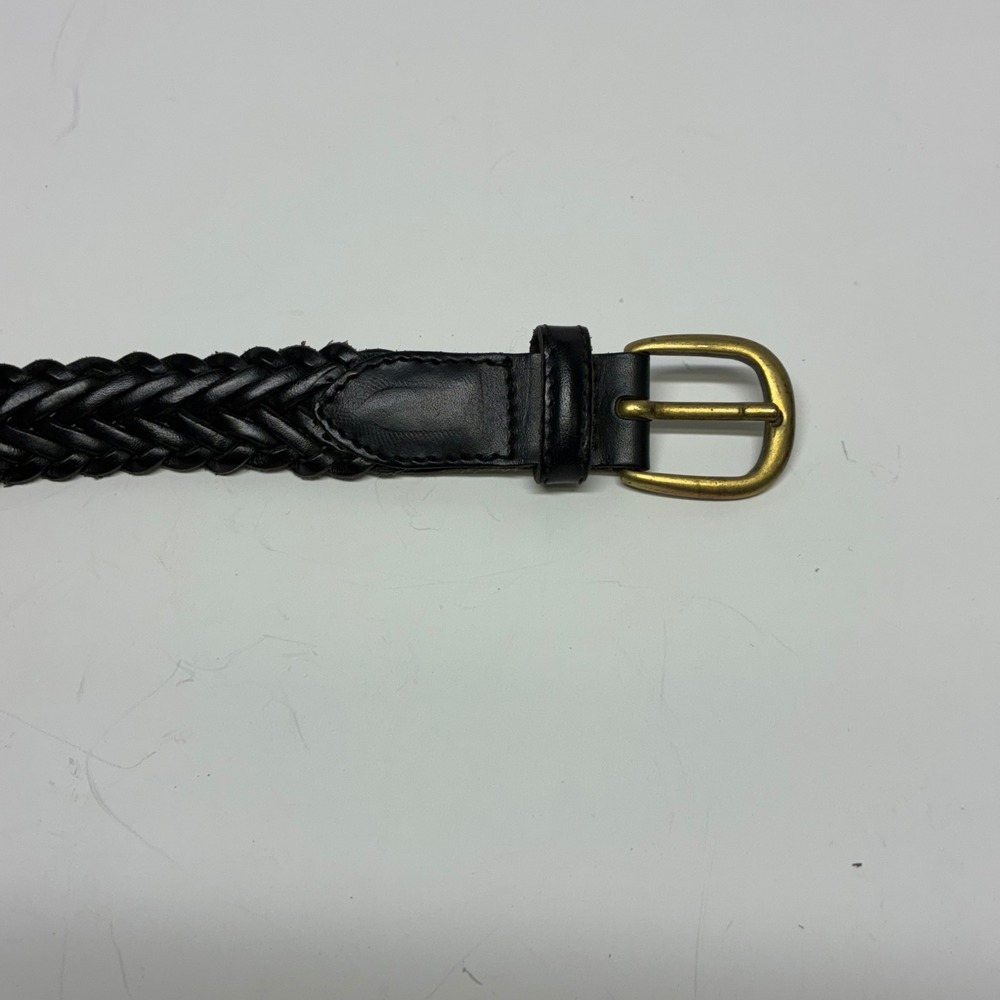 County Seat Braided Leather Belt Mens 30 Black Woven Brass Buckle Vintage - Picture 2 of 14